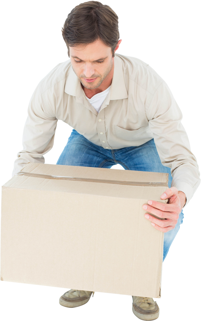 Transparent Delivery Man Lifting Heavy Cardboard Box with Effort - Download Free Stock Images Pikwizard.com