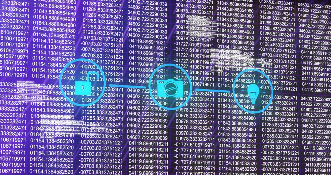 Digital Security Interface with Car and Industrial Icons on Purple Code Display