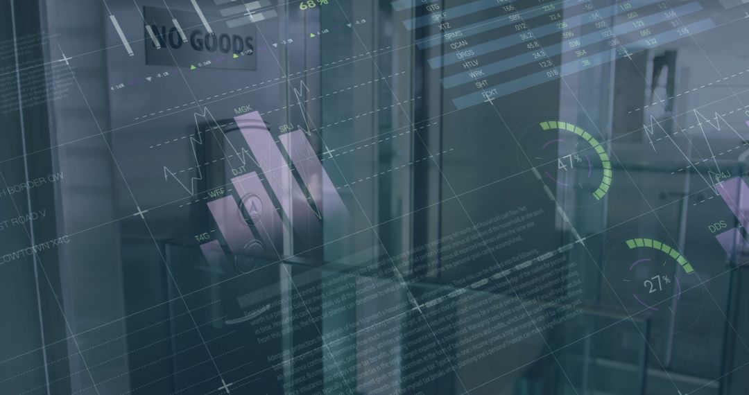 Digital Data Overlay with Office Elevator and Infographics