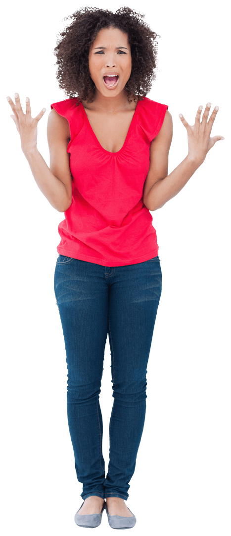 Transparent Image of Upset Brunette Woman Gesturing Angrily