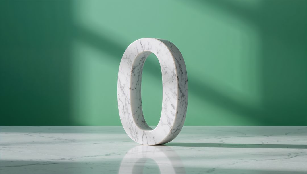 Elegant Marble Zero Sculpture on Reflective Surface