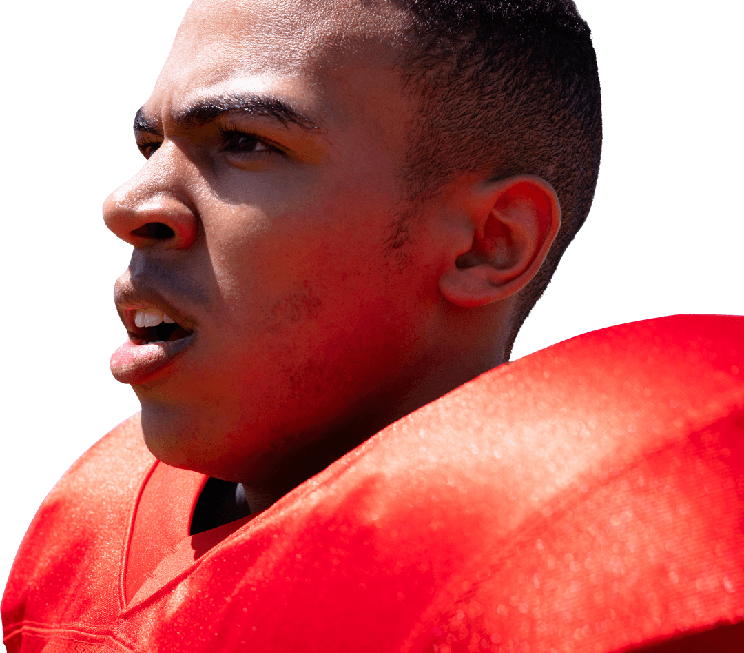 Focused Young Male Rugby Player on Transparent Background