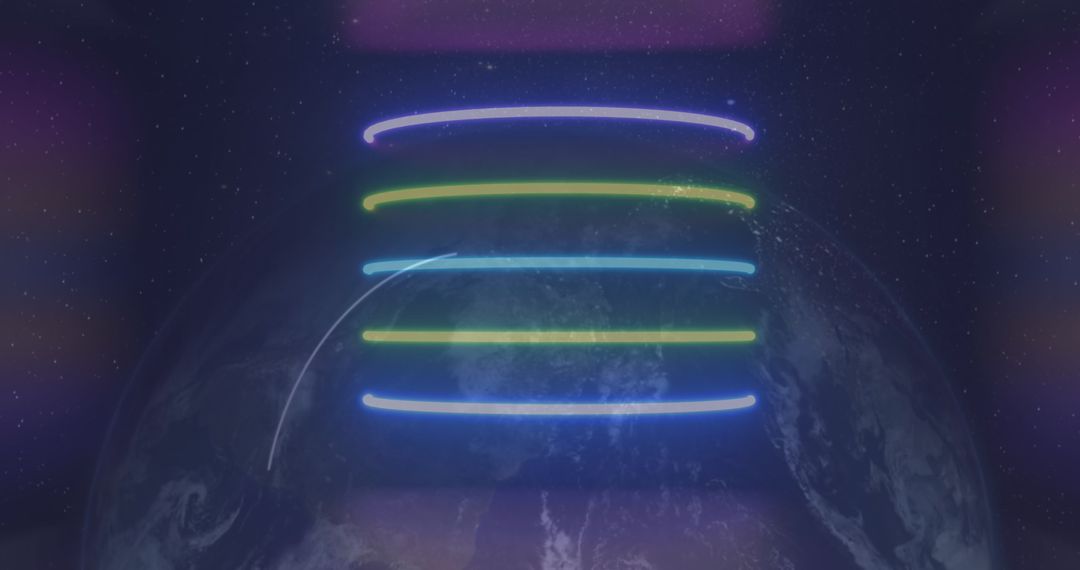 Futuristic Digital Globe with Neon Stripe Layers