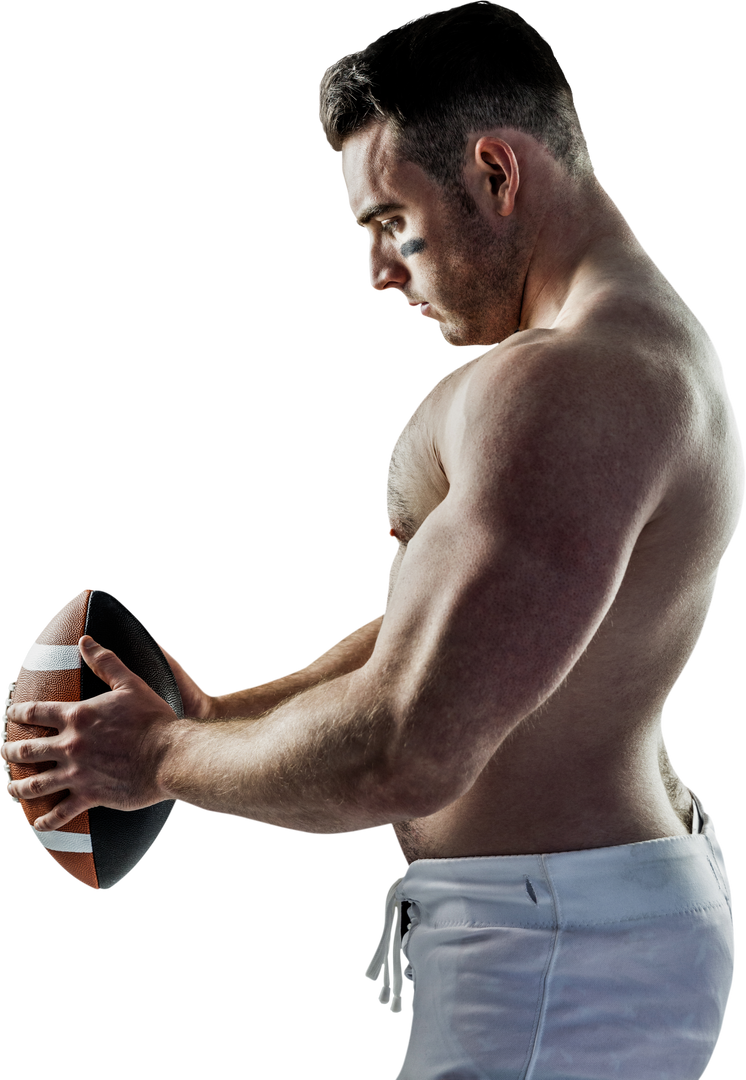 Transparent Shirtless American Football Player Holding Ball Gearing Up - Download Free Stock Images Pikwizard.com