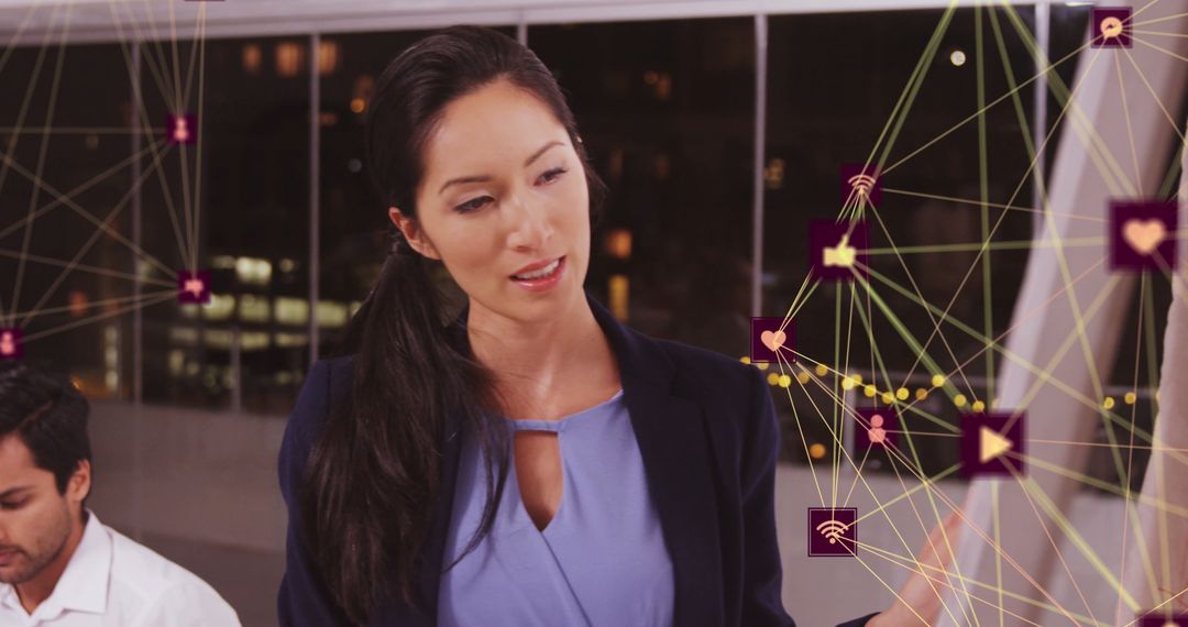 Business Professional Interacting with Digital Network Interface