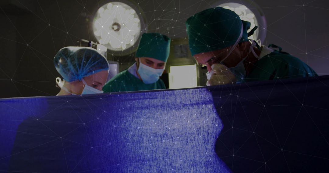 Surgical Team in Operating Room with Network Overlay