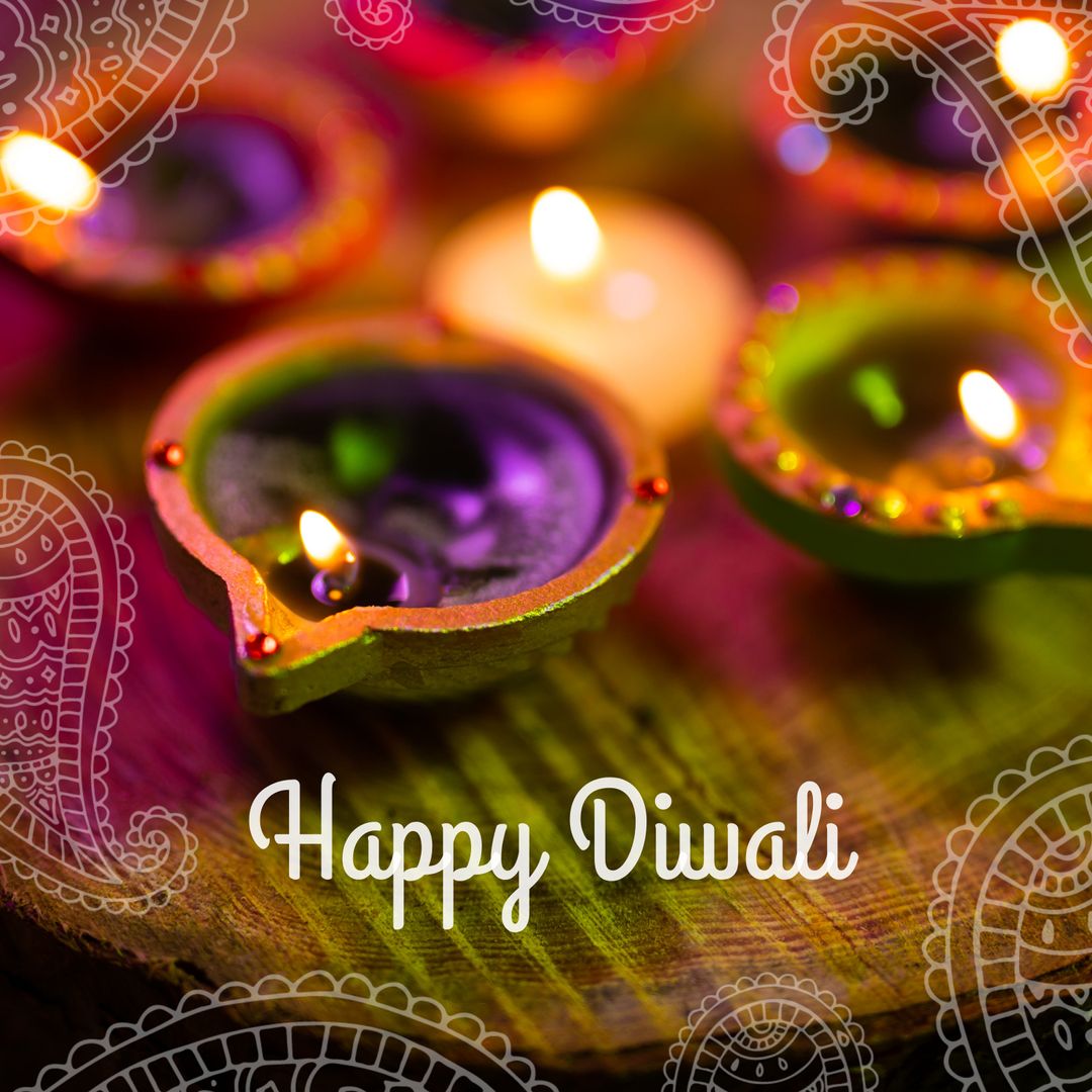 Colorful Diwali Diyas with Happy Diwali Wishes - Download Free Stock Templates Pikwizard.com