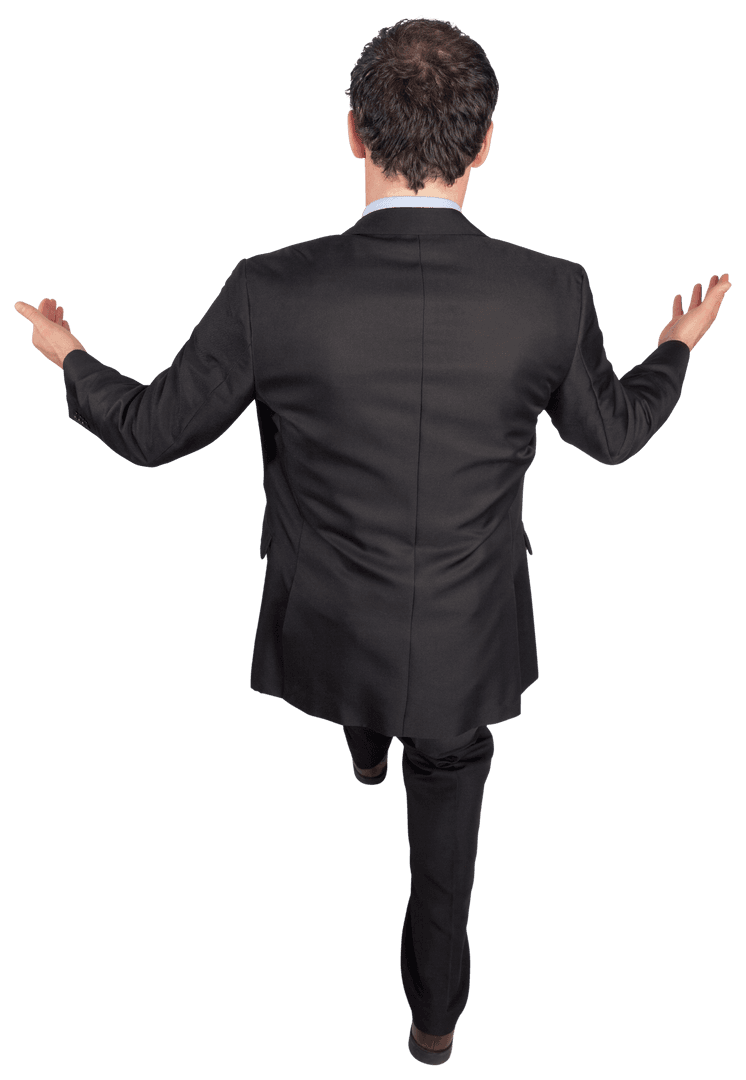 Transparent Back View of Businessman with Outstretched Arms