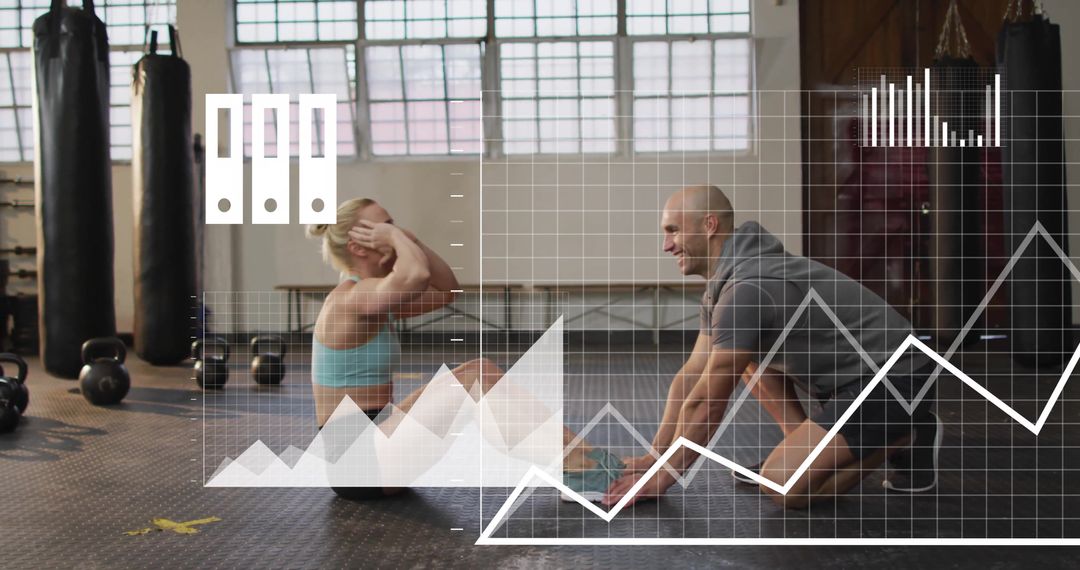 Personal Trainer Guiding Workout with Data Visualization