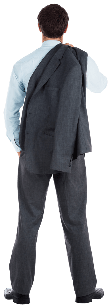 Rear View Businessman Holding Jacket Transparent Background
