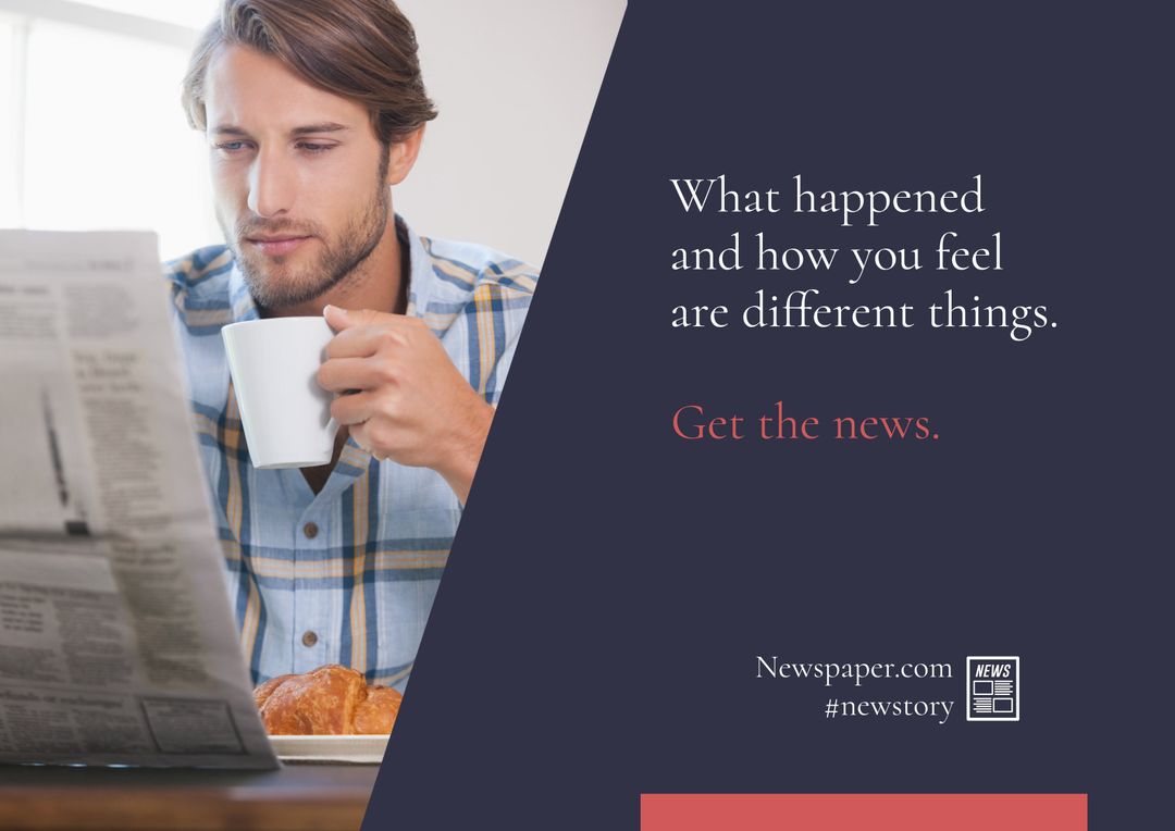 Man Reading Newspaper and Drinking Coffee Creating Morning Routine