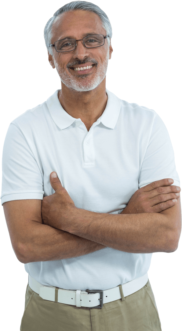 Transparent Portrait of Smiling Elderly Man in White Shirt