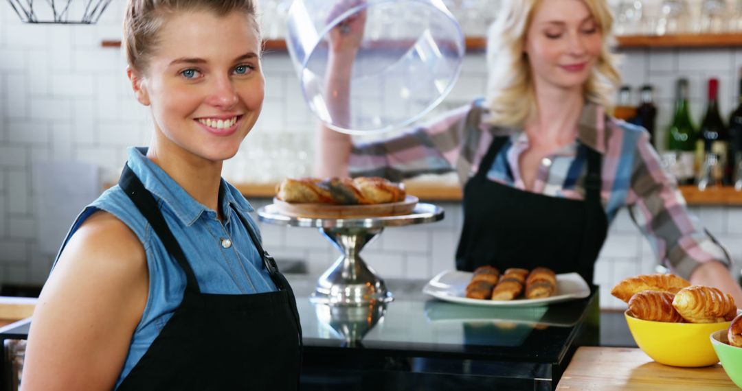 Young Women Working in a Cafe Together, Smiling - Free Images, Stock Photos and Pictures on Pikwizard.com