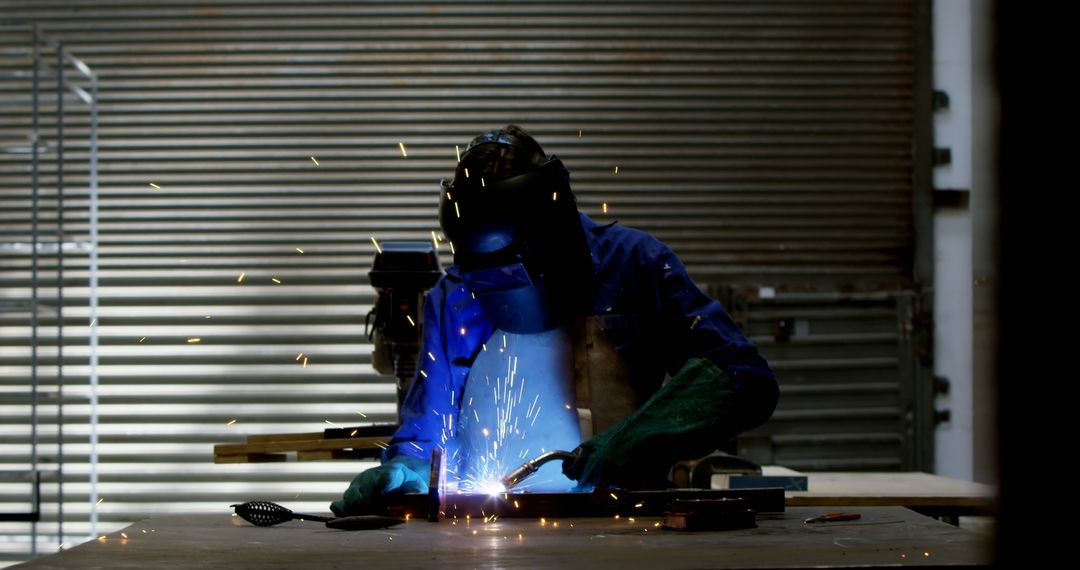 Welder Using Welding Torch In Industrial Workshop - Free Images, Stock Photos and Pictures on Pikwizard.com