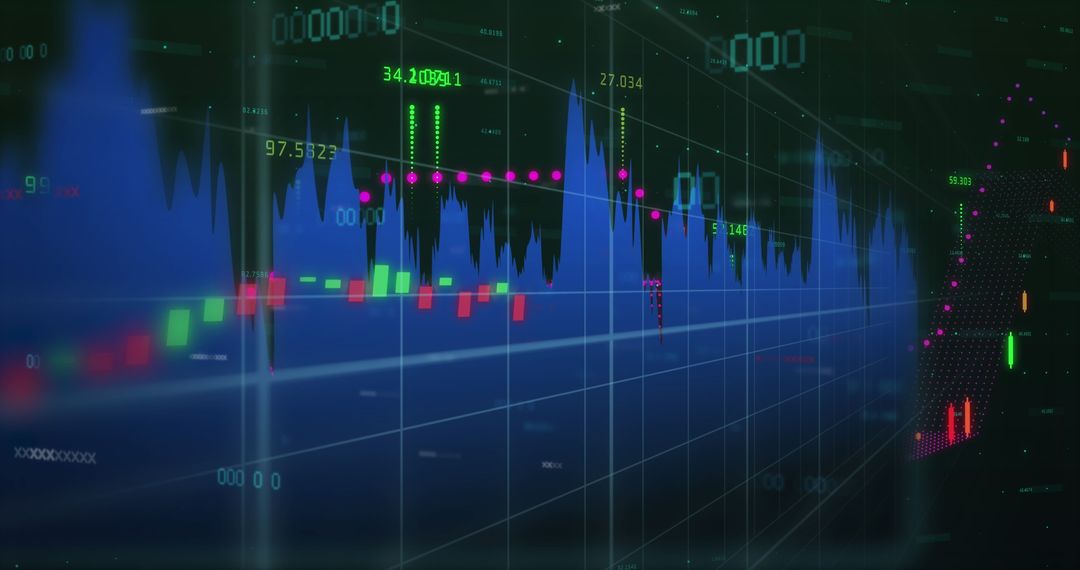 Global Financial Data on Virtual Screen Displaying Stock Market Trends