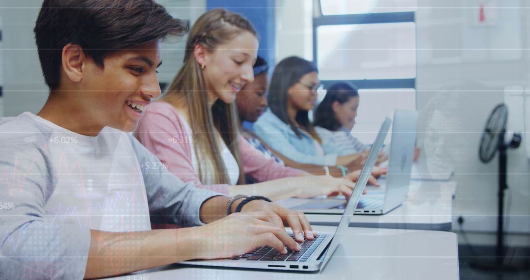 Diverse Students Using Laptops for Collaborative Learning