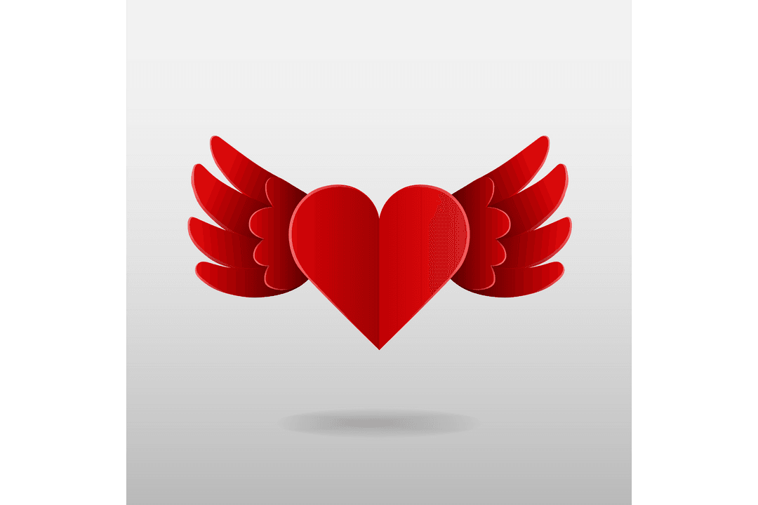 Red Heart with Wings on Transparent Surface Symbol of Love