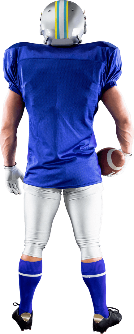 Rear View Transparent Football Player Holding Ball on White Background