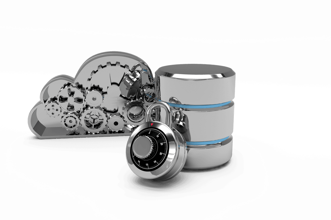 Secure Cloud Database With Combination Lock and Gears on Transparent Background - Download Free Stock Images Pikwizard.com