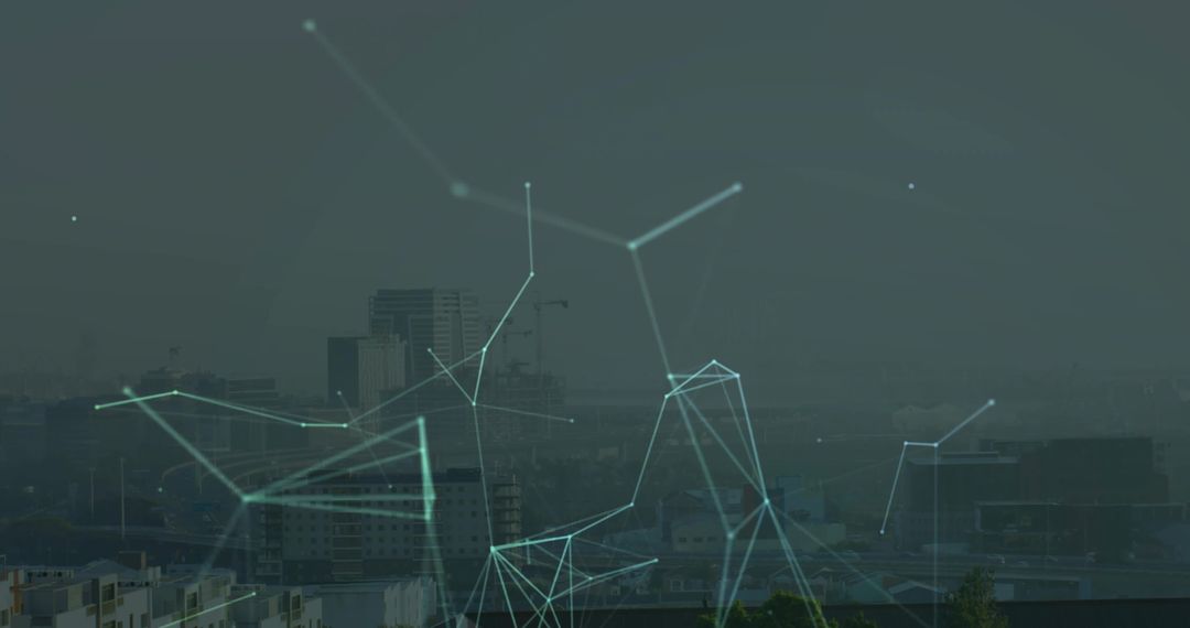 Digital Network Nodes Overlapping City Skyline