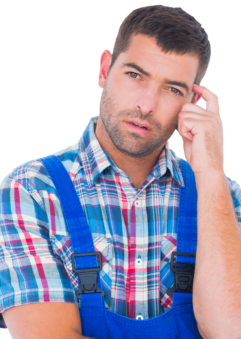 Confused Manual Worker Scratching Head Transparent