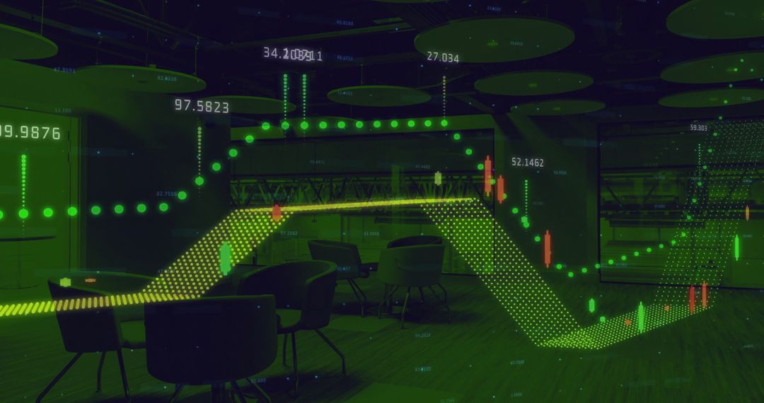 Digital Financial Data Overlaid on Modern Office Space