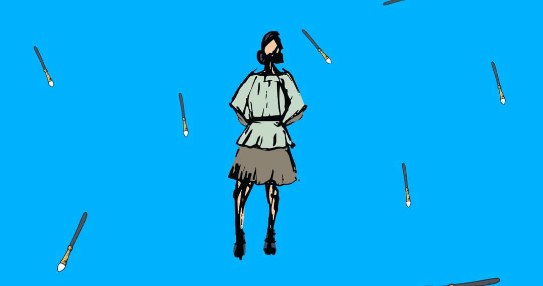 Abstract Fashion Illustration with Painting Brush Elements