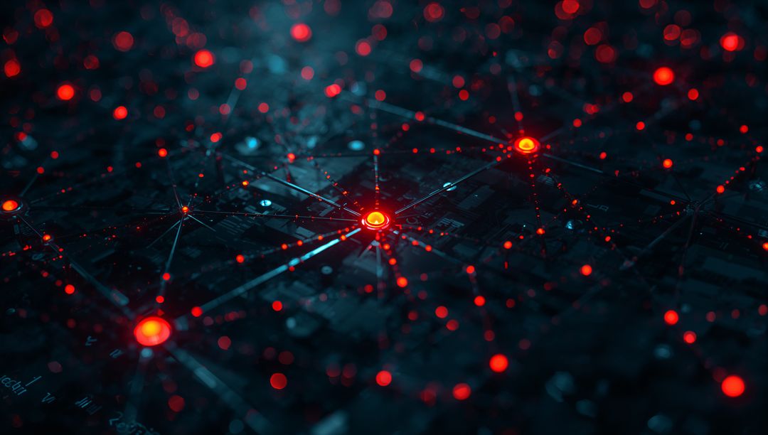 Futuristic Red Glowing Node on Circuitry Board