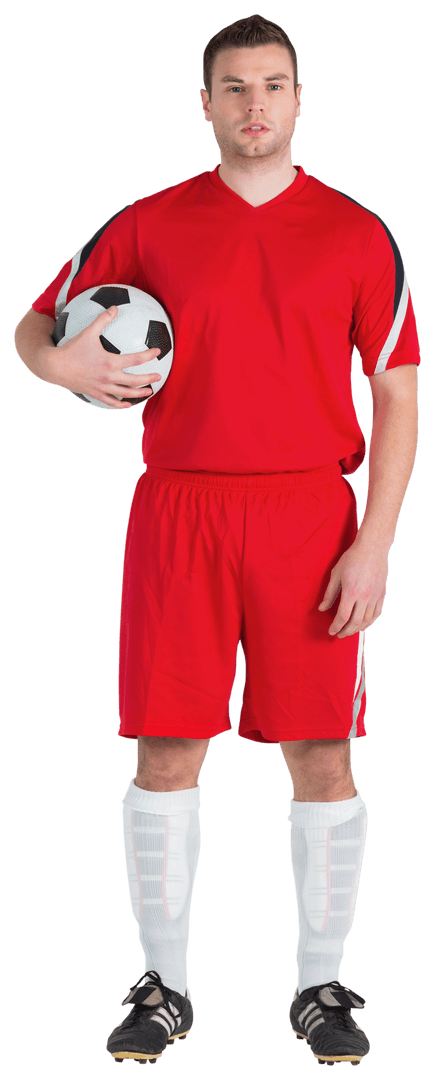 Soccer Player in Red Uniform Holding Ball Transparent