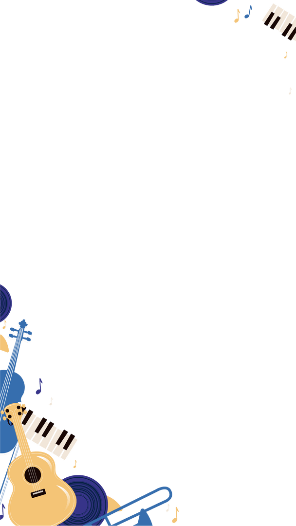 Transparent Music Frame with Instruments and Musical Notes