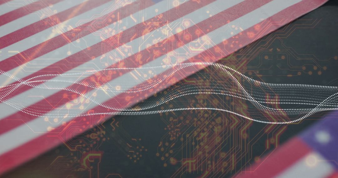 USA Flag with Digital Circuit Overlay Illustrating Modern Innovation