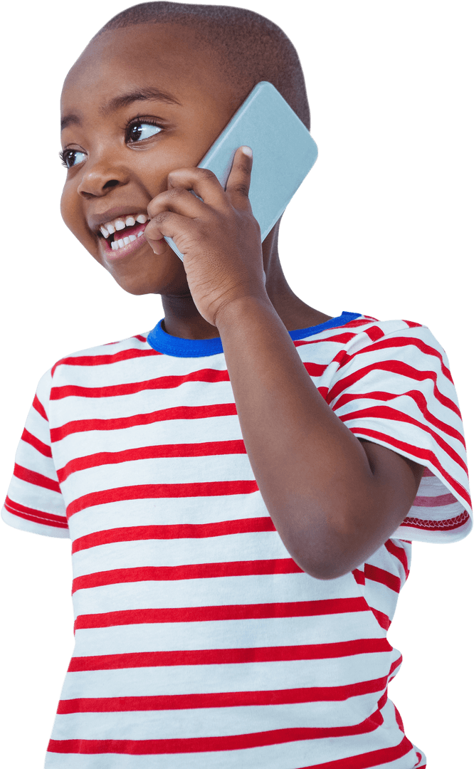 Cheerful Boy Talking on Smartphone Isolated on Transparent Background