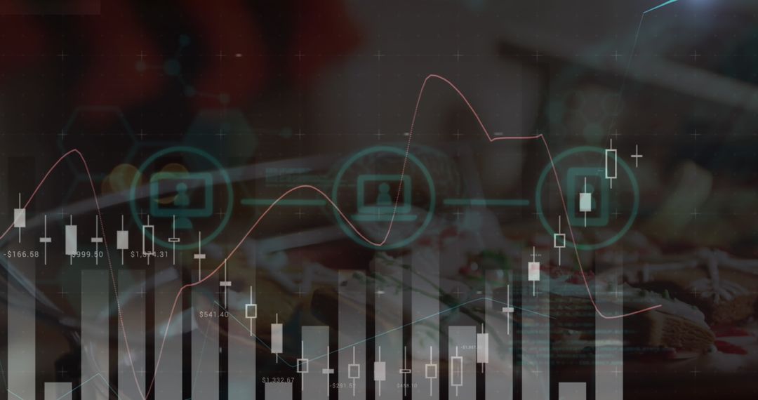 Abstract Financial Charts and Digital Network Overlay