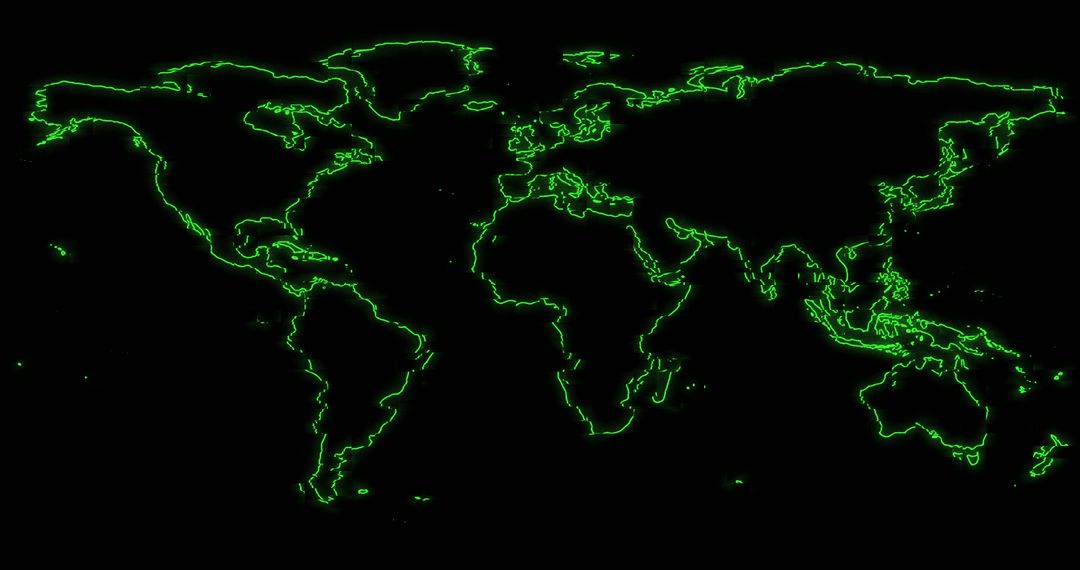 Glowing Digital World Map Over Black Background