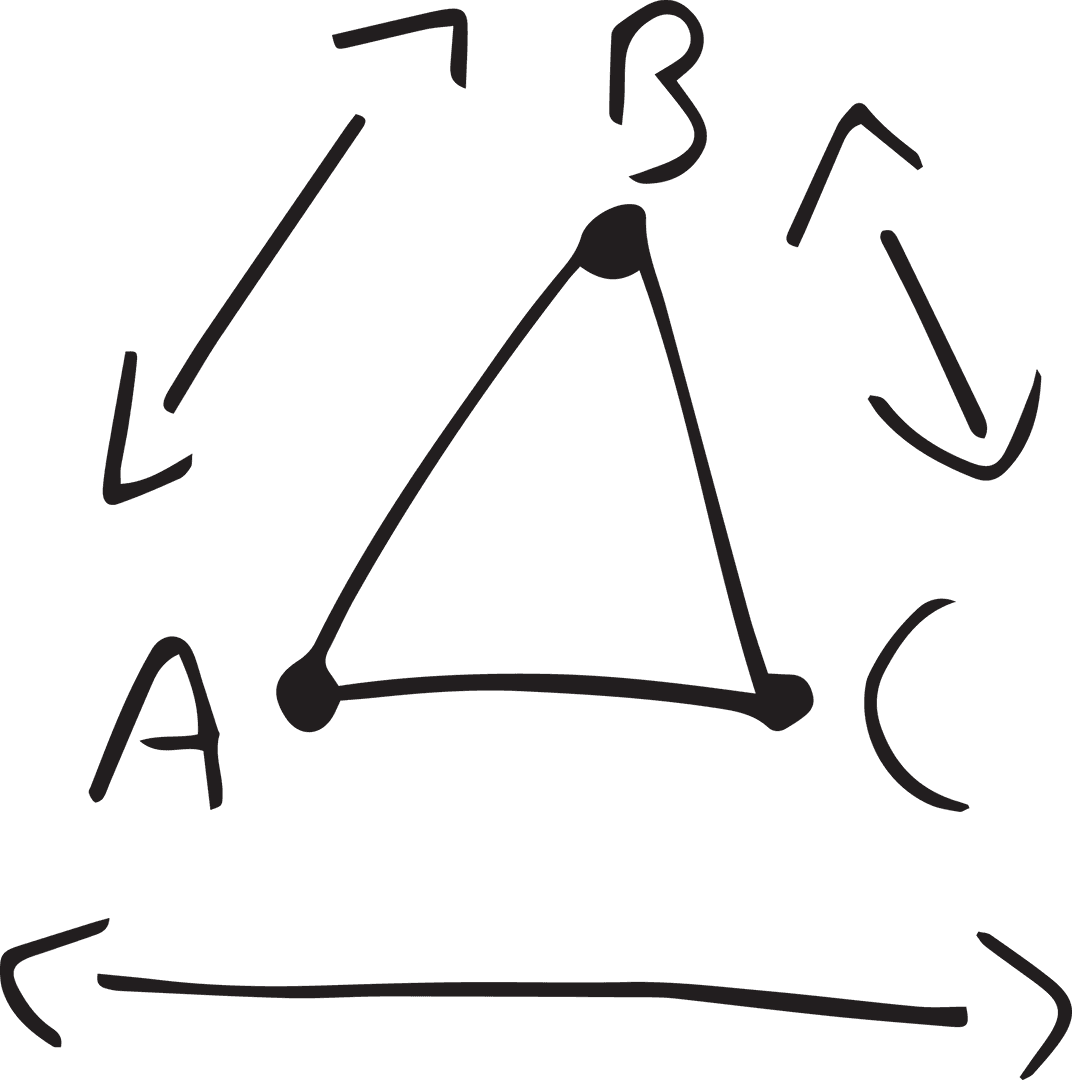 Transparent Triangle with Lettered Nodes and Arrows Illustration