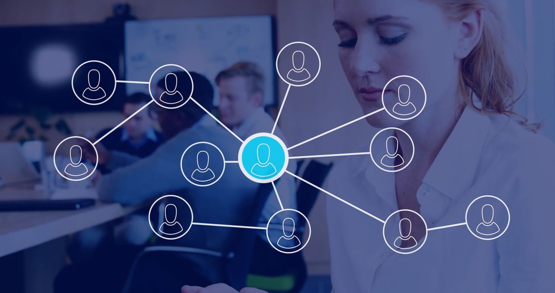 Businesswoman Using Tablet with Digital Network Interface