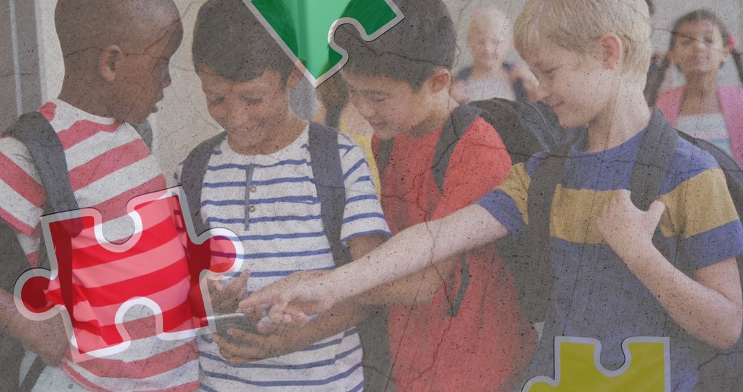 Diverse Schoolchildren Collaborating in Learning Environment