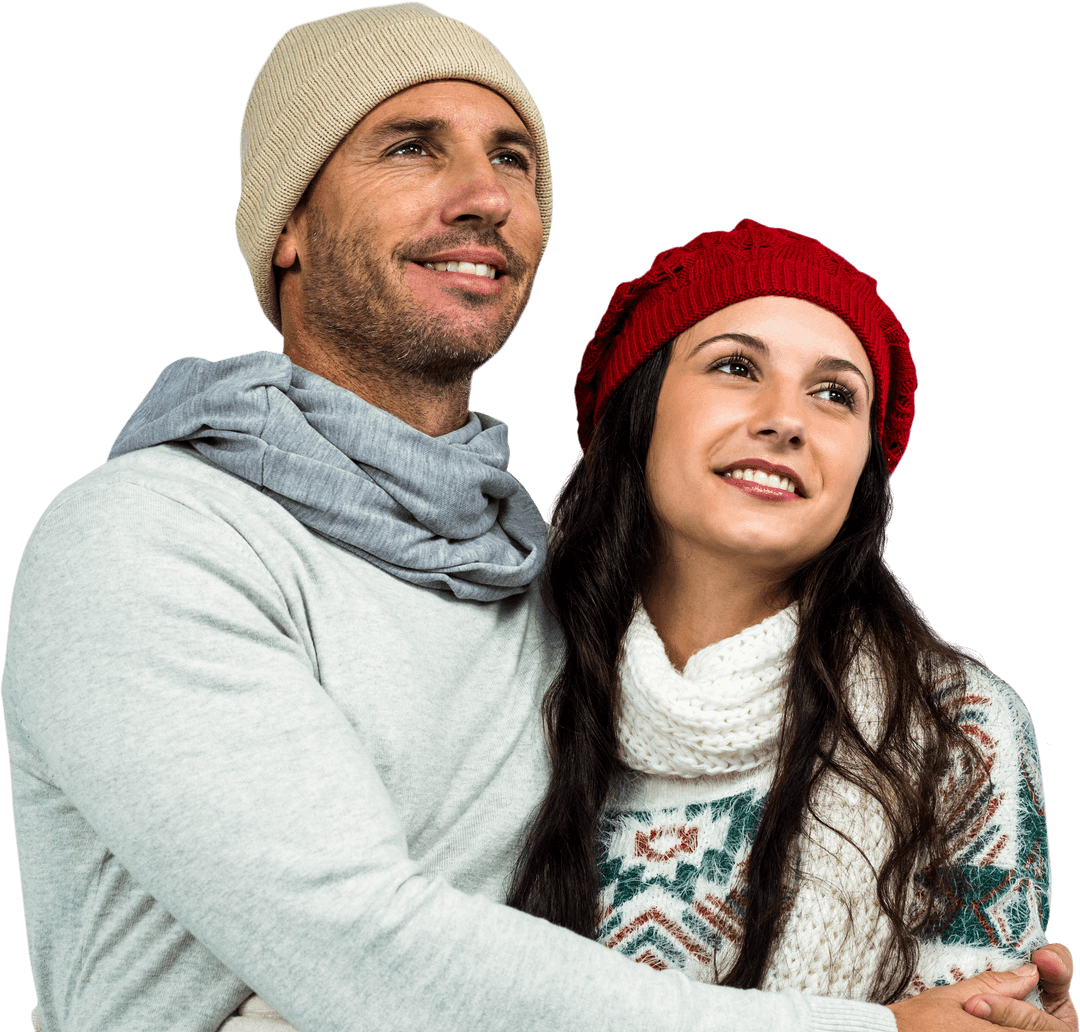 Happy Couple Wearing Woolen Clothes on Transparent Background