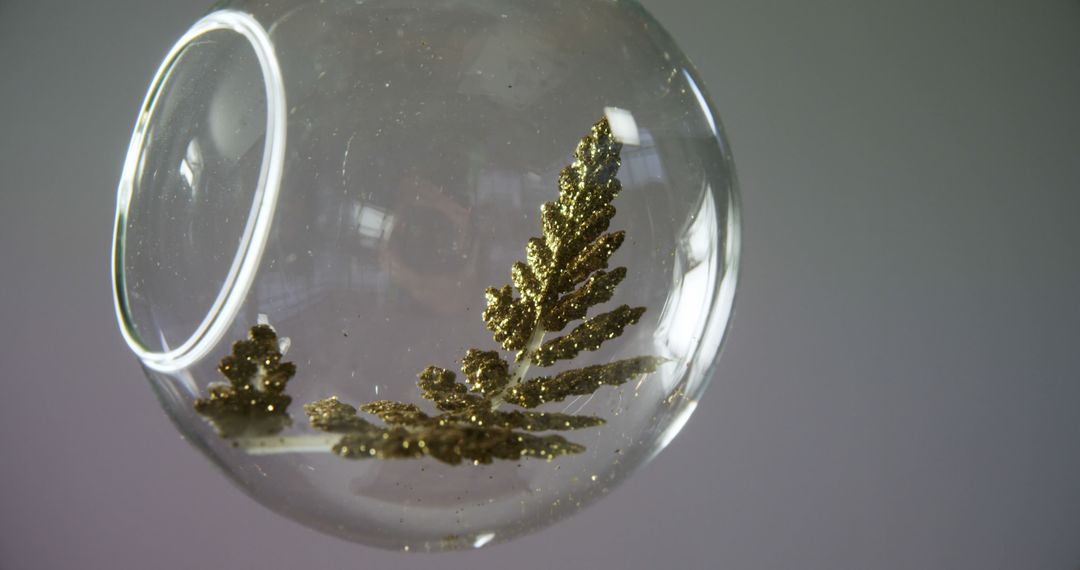 Close-up of Delicate Glass Ornament with Golden Fern Design - Free Images, Stock Photos and Pictures on Pikwizard.com