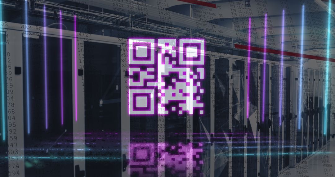 Glowing QR Code in Server Room with Digital Elements - Free Images, Stock Photos and Pictures on Pikwizard.com