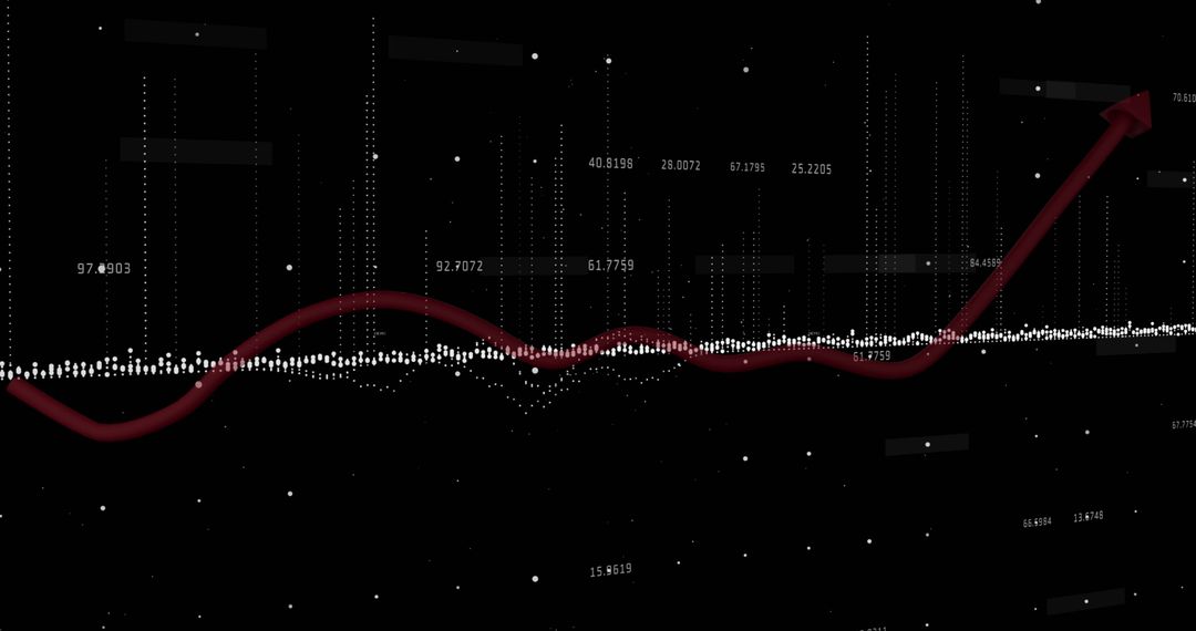 Data Visualization with Rising Red Arrow and Floating Numbers