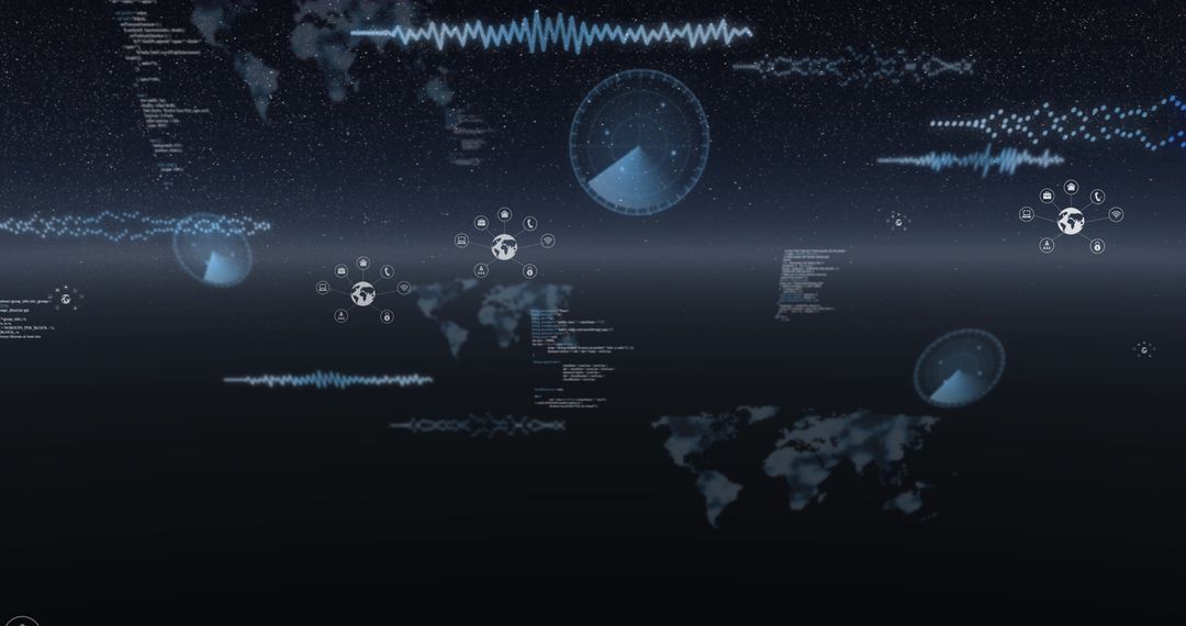 Futuristic Digital Interface with Data and Globe Icons