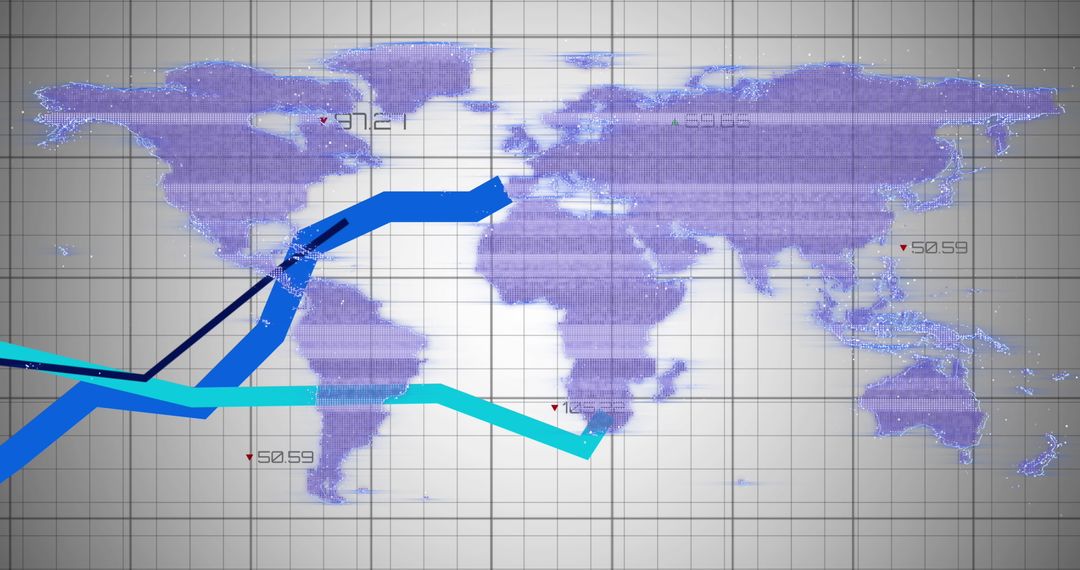 Digital World Map with Data Processing Visuals