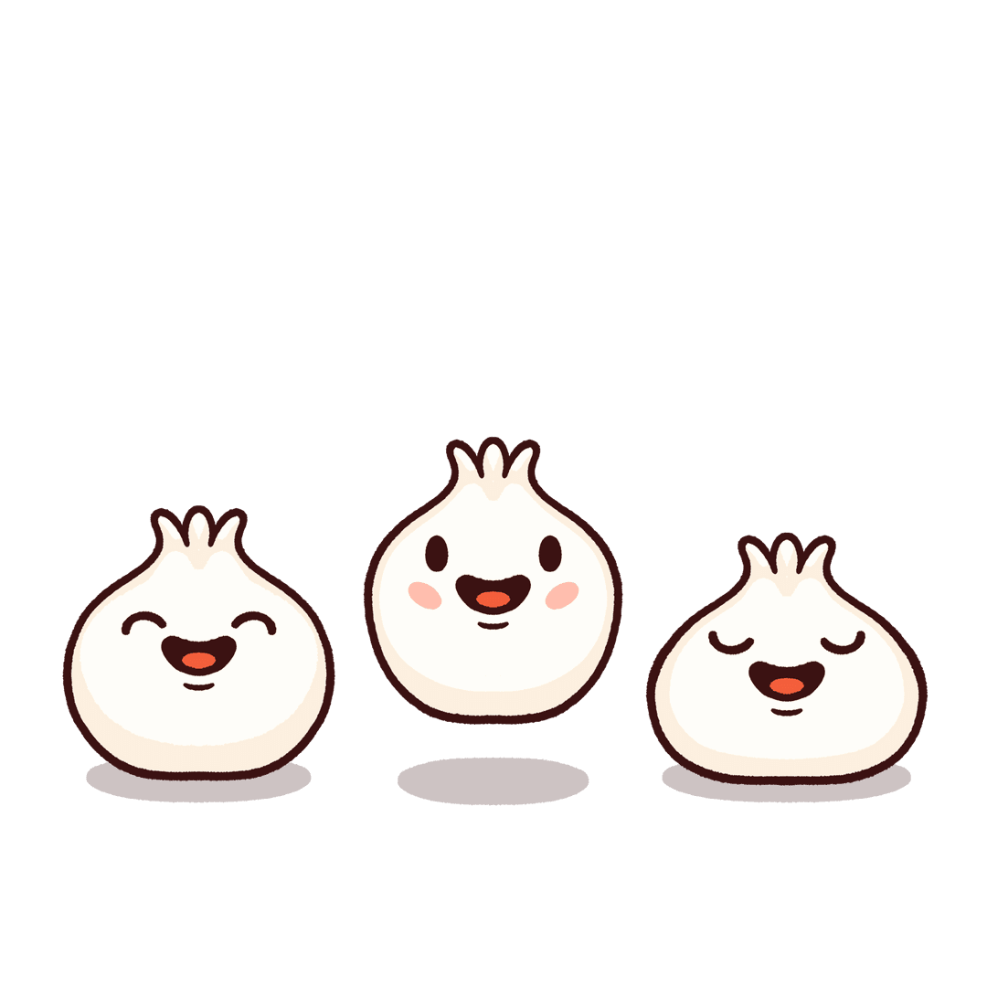 Cheerful Trio of Cute Dumpling Characters on Transparent Background