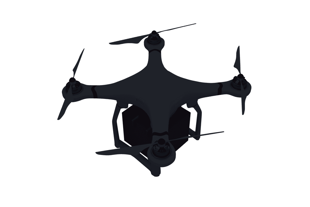 Black Drone on Transparent Background for Modern Air Transport Visualization