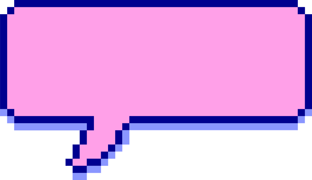 Pixel-Art Pink Speech Bubble with Blue Shadow on Transparent Background