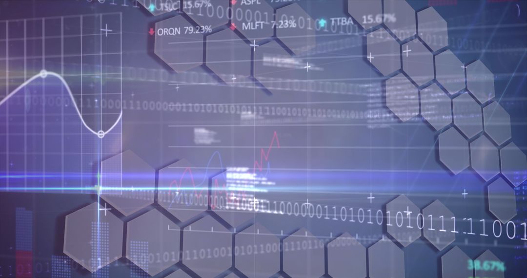 Binary Code and Hexagons in Digital Data Interface Visualization