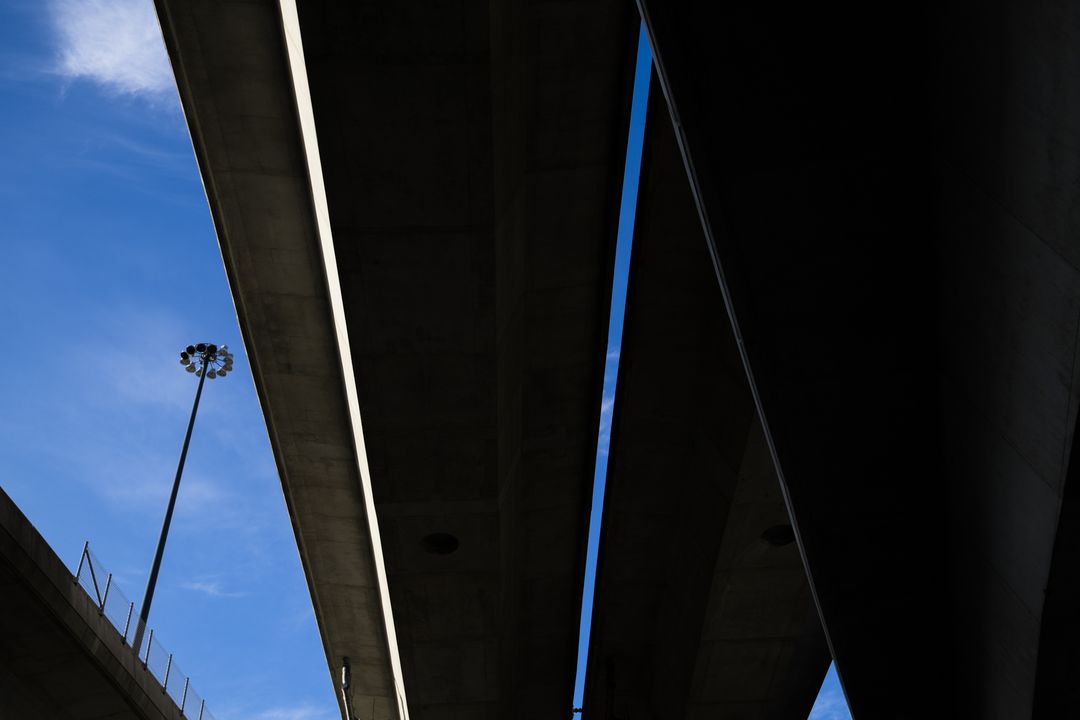 Abstract View of Modern Overpass Bridge with Blue Sky