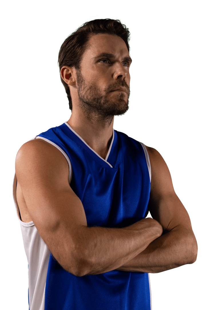 Serious Caucasian Athlete Focused on Sports Competitions, Transparent Background