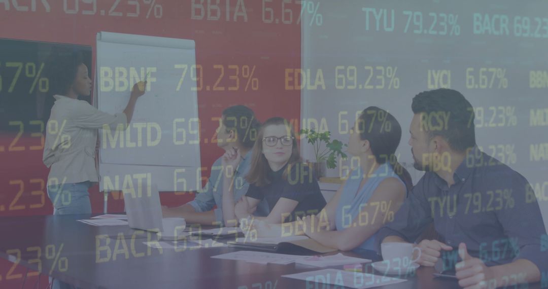 Financial Data Analysis Meeting with Diverse Team in Office